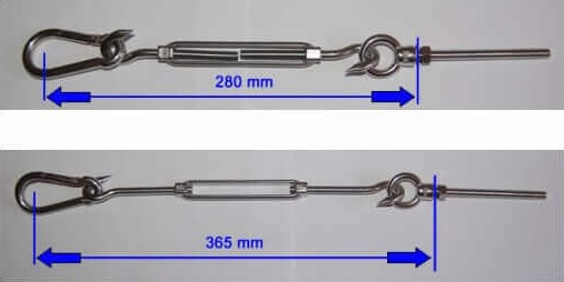 Allow 280–365 mm between the sail and anchor point